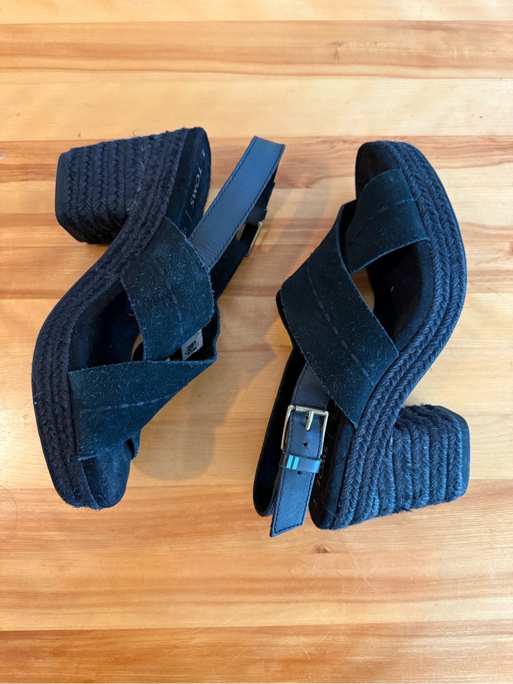 Toms Black Espadrille Crisscross Block Heel Sandals